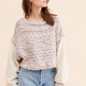 Free People Honey Cable Knit Oversized Sweater in Grey